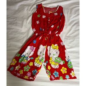 Kids‎ Hello Kitty Red Floral Jumpsuit Romper Sleeveless Tie Waist Play Outfit